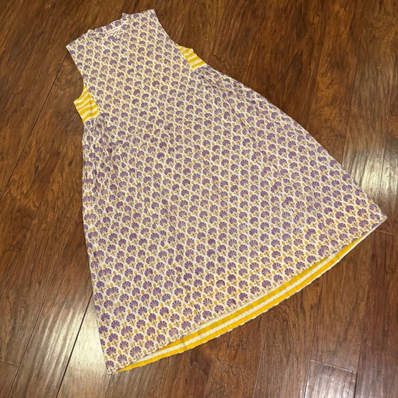 Ros Garden Sleeveless Floral Midi Dress Purple Yellow Stripe Sml Boho Feminine - Picture 7 of 12